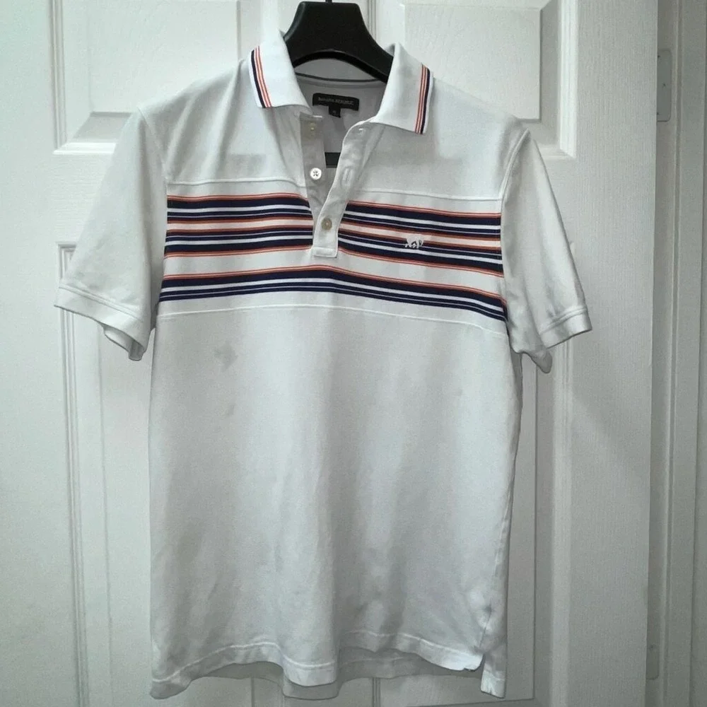 Banana Republic Mens Orange/Navy Striped Cotton/Stretch Polo‎ Medium